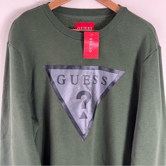 Guess Olive Green Men’s Crew Neck Cotton Blend Sweatshirt Sweater Size XL NWT - Picture 3 of 10